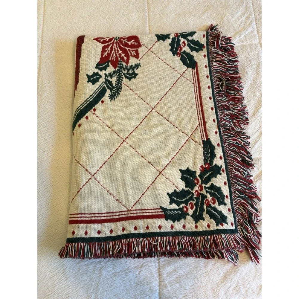 Vtg Heavy Tapestry Throw Blanket Santa Claus Toys Christmas 71